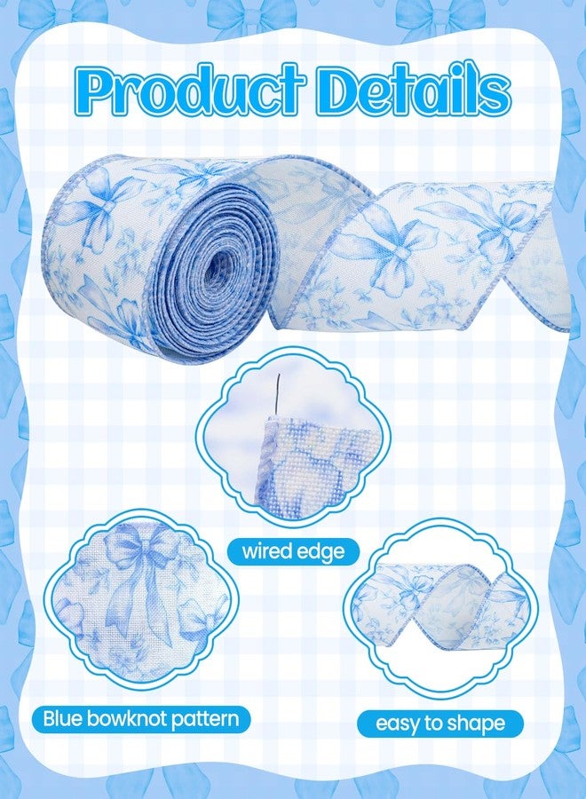 EORTA 10 Yard Flower Wired Edge Ribbon 2-1/2 inch with Bowknot, Bendable Craft Ribbon for Gift Bows, Floral Arrangements, Wreaths, Wedding Decor, Blue - Image 3